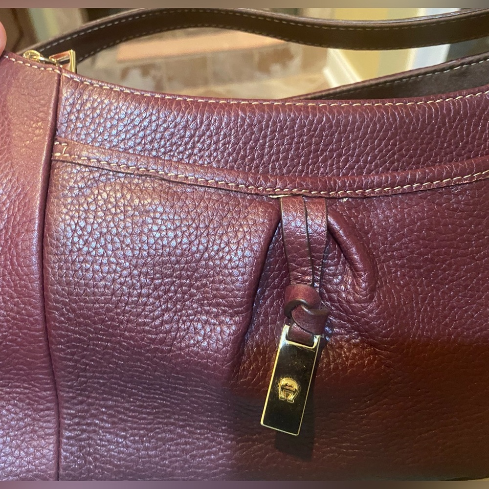 Etienne Aigner Deep Burgundy Pebbled Leather Hobo Bag